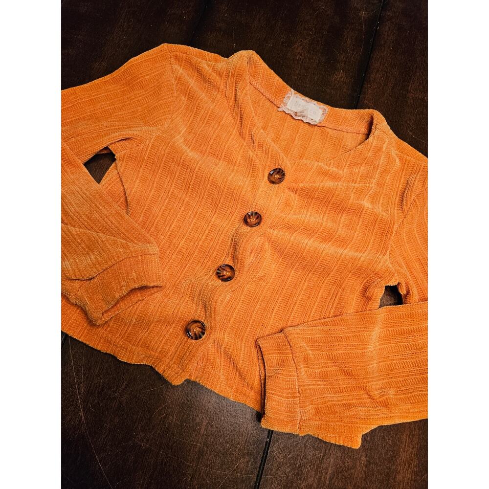 BTWEEN Tween Orange Velour Pullover Over Cardigan Sweater With Attached Tank Sz8
